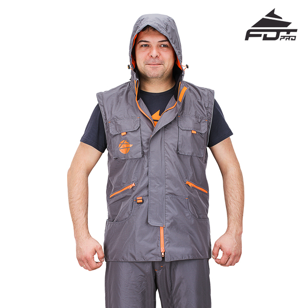 Dog Trainer Jacket of Grey Color Professional Design with Handy Hood
