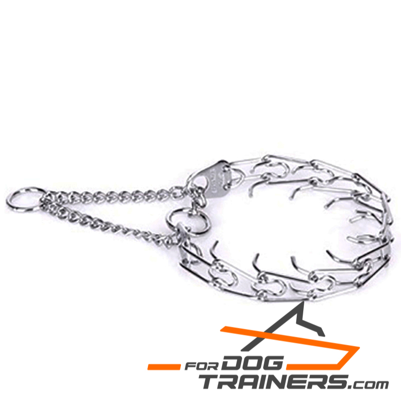 Chrome plated steel dog pinch prong collar with swivel and small snap hook  - 50146 (02) 1/6 inch (3.9 mm) [HS35#1026 50146 (02) (3.99) Collar with  swivel] : Labrador dog harness, Labrador dog muzzle, Labrador dog collar, Dog  leash