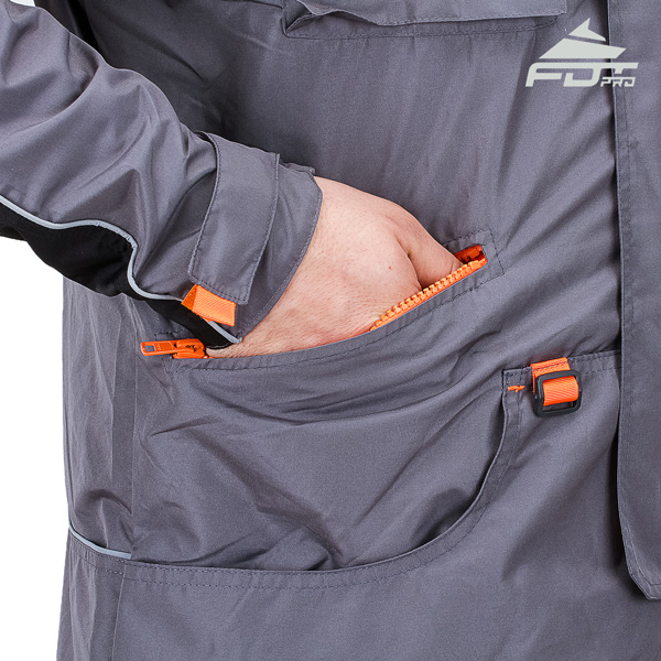 Grey FDT Professional Design Dog Tracking Jacket with Durable Side Pockets