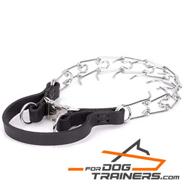 Dog pinch collar with leather handle